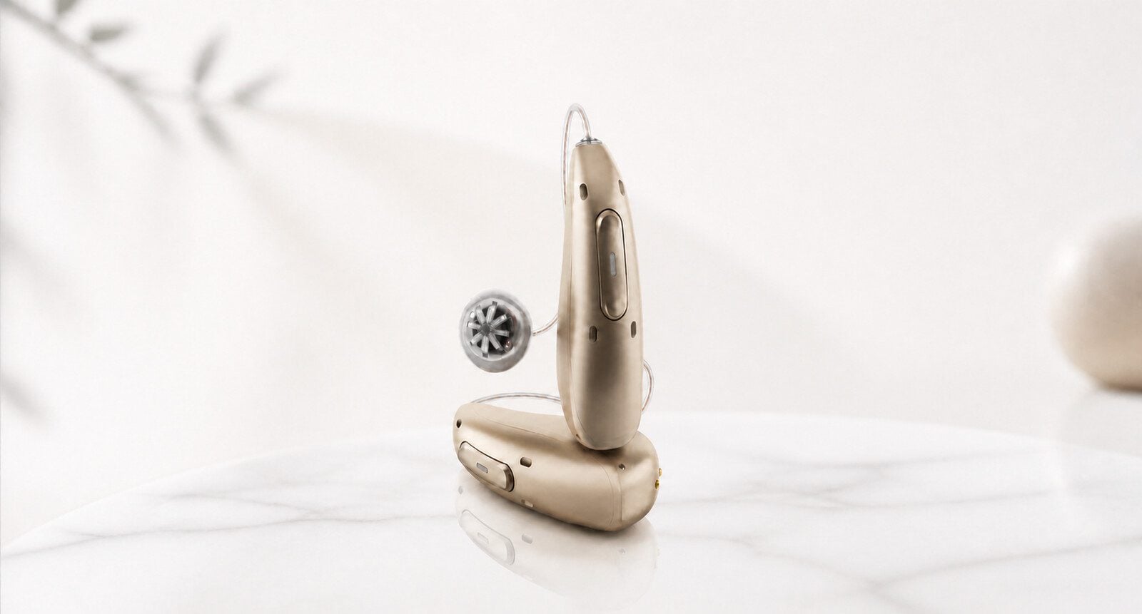 Phonak Sphere Hearing Aid Blog Hero Image Centered product image of a modern Phonak Sphere hearing aid on a clean background for a hearing healthcare blog.